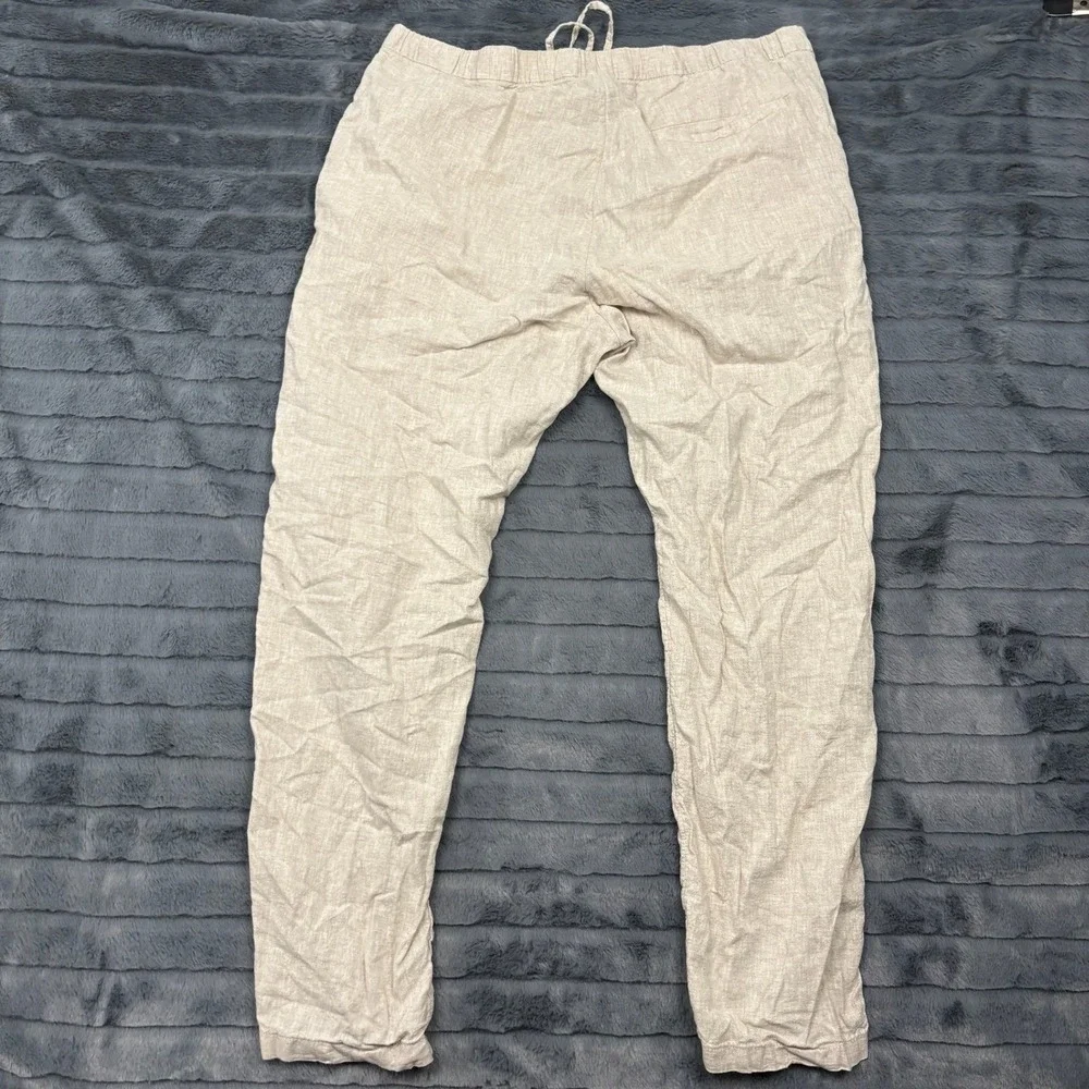 HM Mens Regular Fit Linen Blend Drawstring Pants Beige Oatmeal Size L